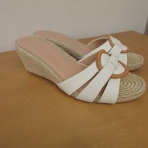 Veronica Beard Sandals White Leather Ivy Woven‎ Espadrille Wedge Resort